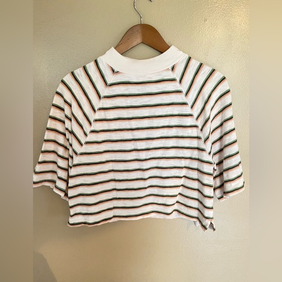 Universal Thread- Mock Neck, Striped, Cropped Tee - Picture 1 of 2